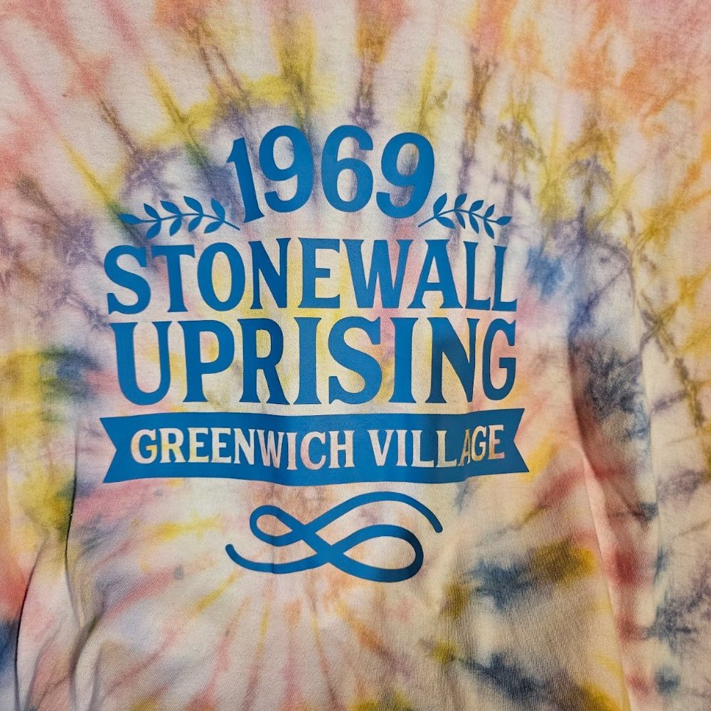 LGBTQ themed tie dye t-shirt - 3XL in mens - 'GREENWICH VILLAGE 1969 UPRISING